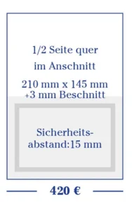 1/2 Seite quer im Anschnitt 210 mm x 145 mm + 3 mm Beschnitt