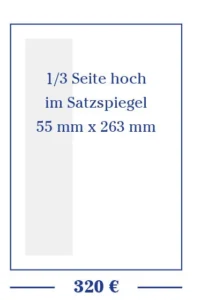 1/3 Seite hoch im Satzspiegel 55 mm x 263 mm