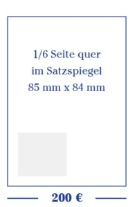 1/6 Seite quer im Satzspiegel 85 mm x 84 mm